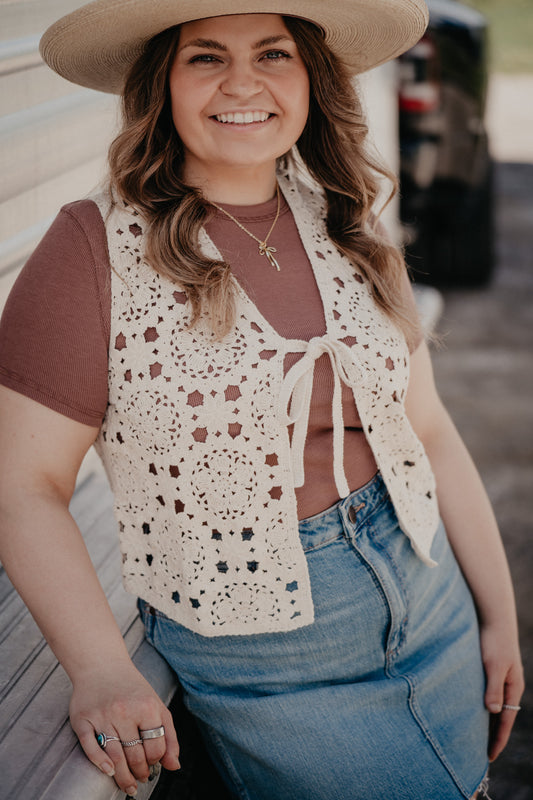 'Faye' Natural Crochet Vest (S/M, M/L)