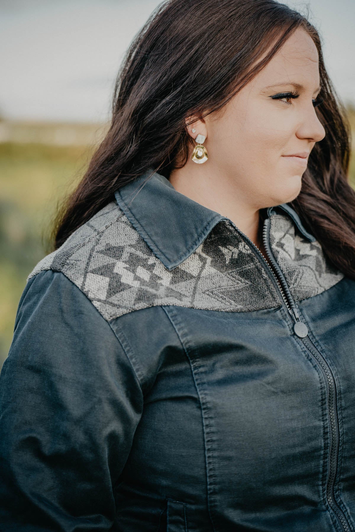 'Maddie' Navy Jacket with Aztec Yoke by Outback (S - 2XL)
