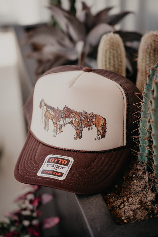 'Horsin' Around' Trucker Hat (Brown/Tan)