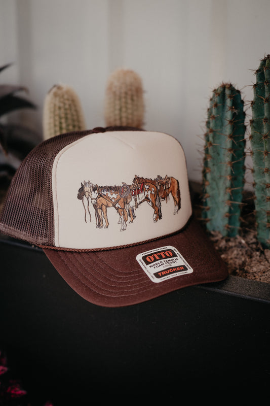 'Horsin' Around' Trucker Hat (Brown/Tan)