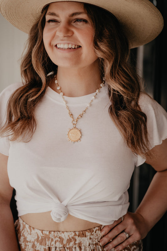 Horse Coin With Pearl Accent Necklace