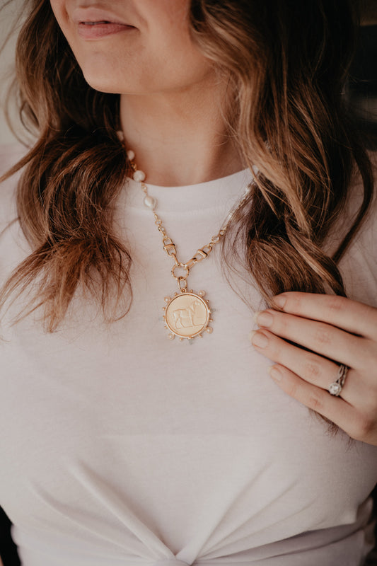 Horse Coin With Pearl Accent Necklace