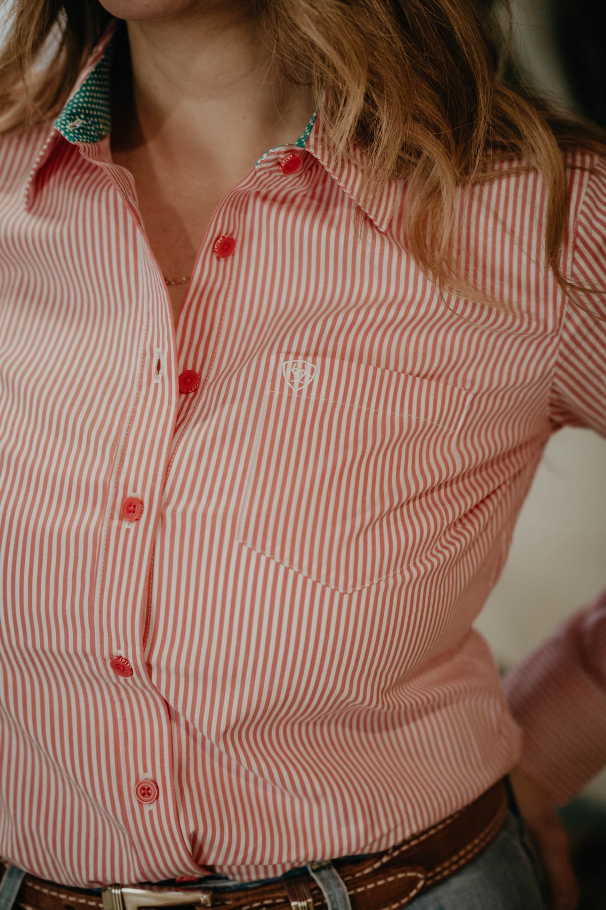 'Tottie' Ariat Corral Pin Striped Kirby Shirt with Contrast Cuffs (XS - XXL)