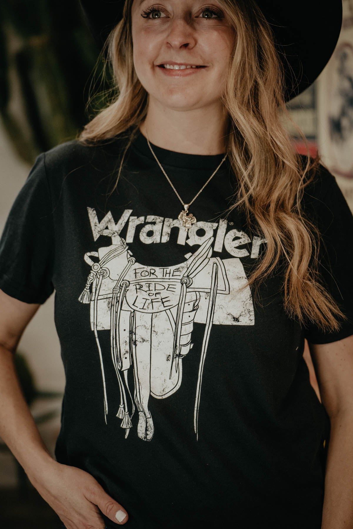 'Hadley' Women's Wrangler Logo Saddle T-shirt (XS - XXL)