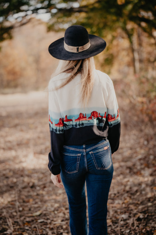 Women's 'Turquoise Border' Long Sleeve Blouse by Roper (XS - XL)