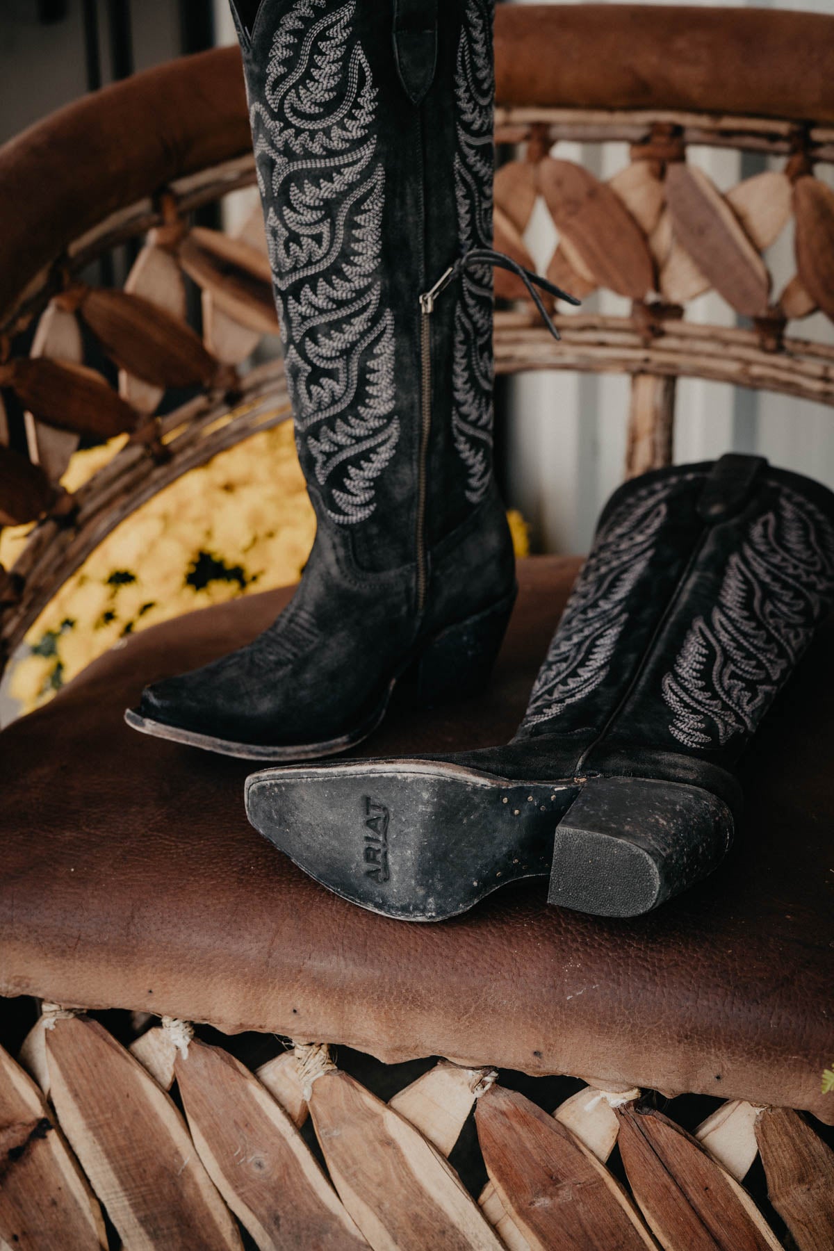 'Laramie' Ariat Tall Suede Western Boot with Calf Stretch Fit {Black}