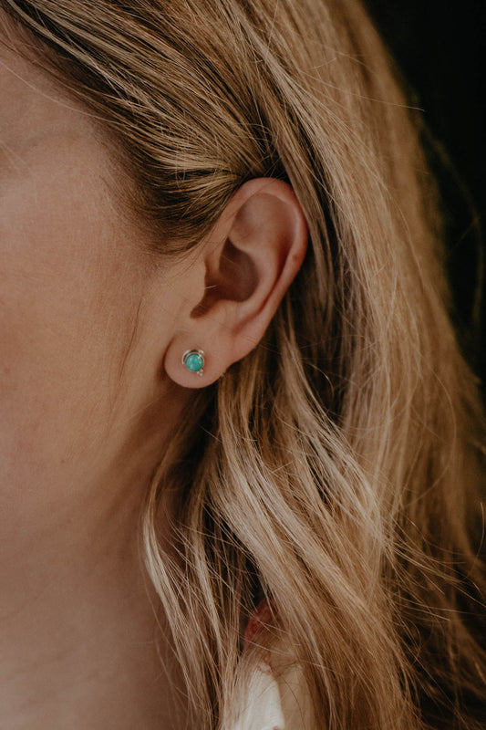 Dainty Round Turquoise Stud Earrings