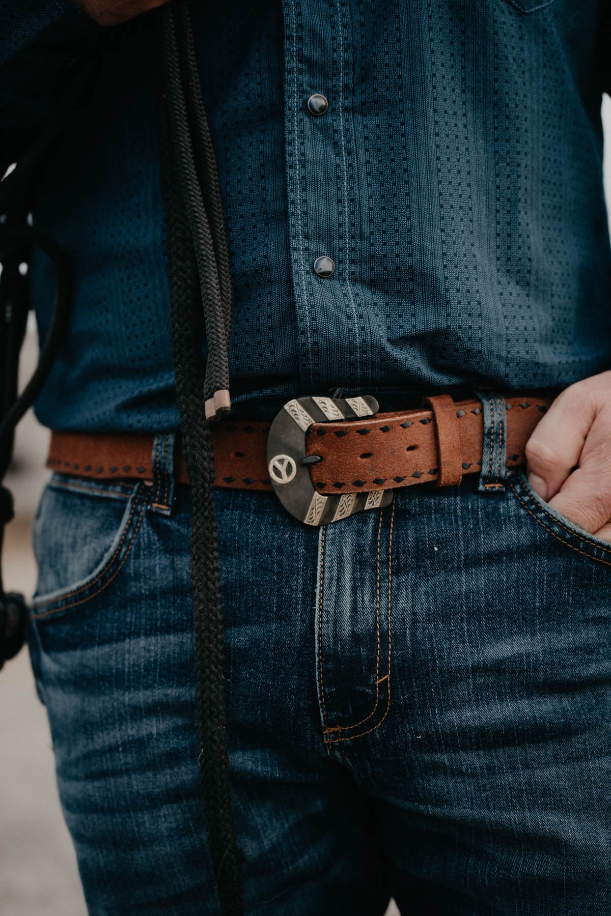 Men's Roughout Belt with Black Buckstitch Border