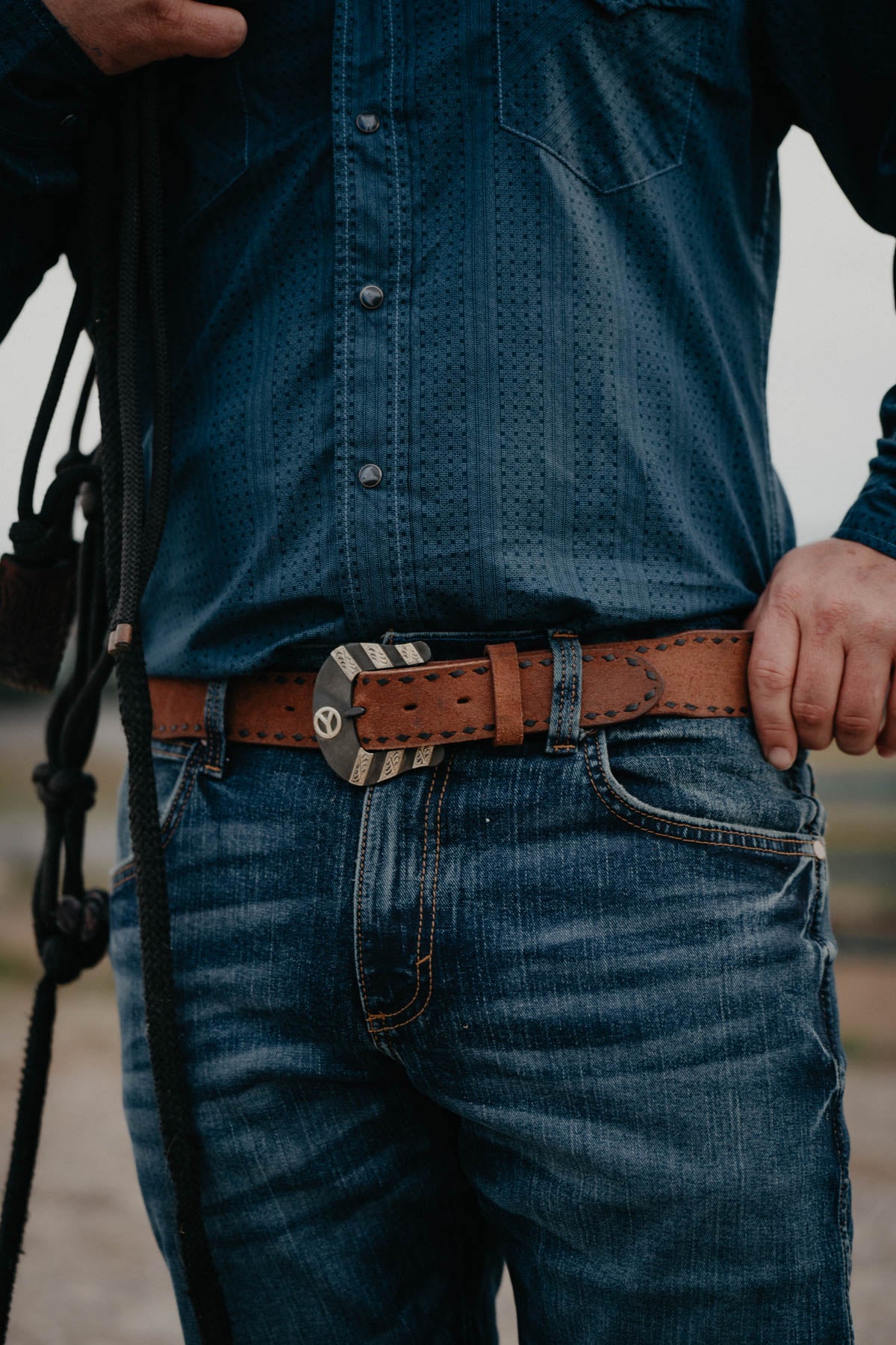 Men's Roughout Belt with Black Buckstitch Border