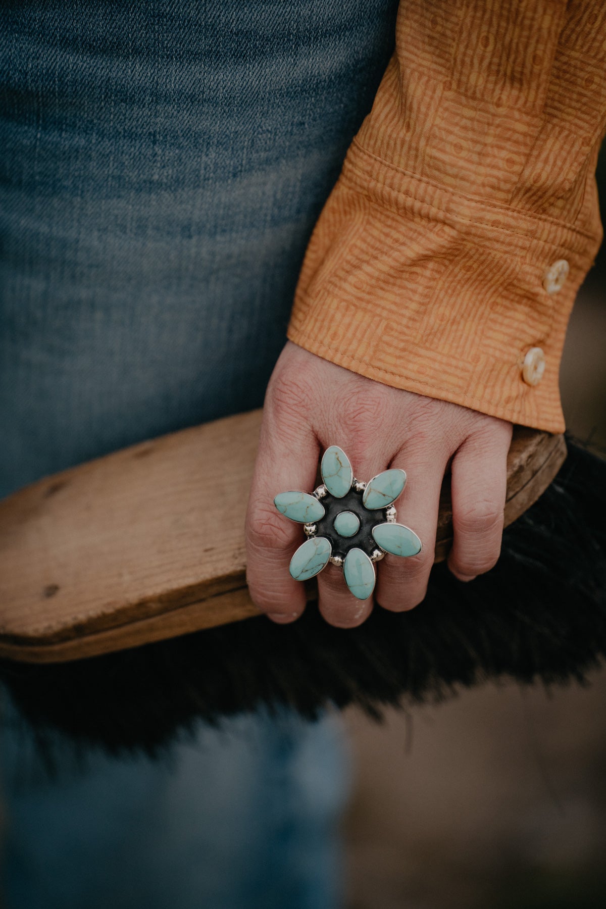 Flower Turquoise Sterling Adjustable Ring