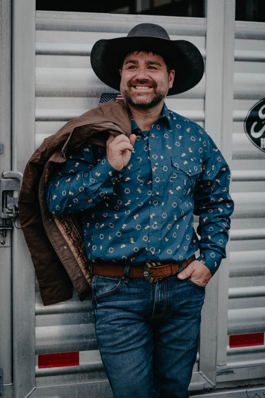 'Brody' Men's Ariat Cowboy Print Long Sleeve Pearl Snap Shirt (S- XXL)
