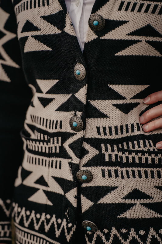 'Bandera' Black and Ivory Aztec Cardigan (M & L ONLY)