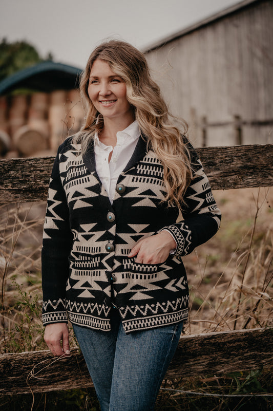 'Bandera' Black and Ivory Aztec Cardigan (M & L ONLY)