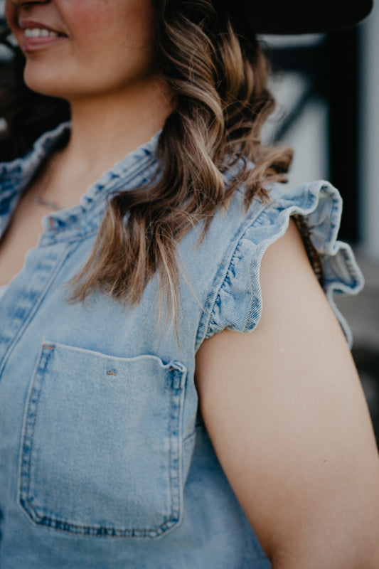 ‘Briella’ Denim Ruffle Sleeve Vest (S - L)