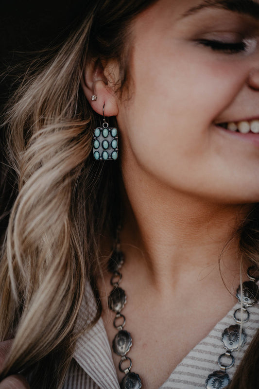 Genuine Turquoise Multi Stone Rectangular Drop Earrings