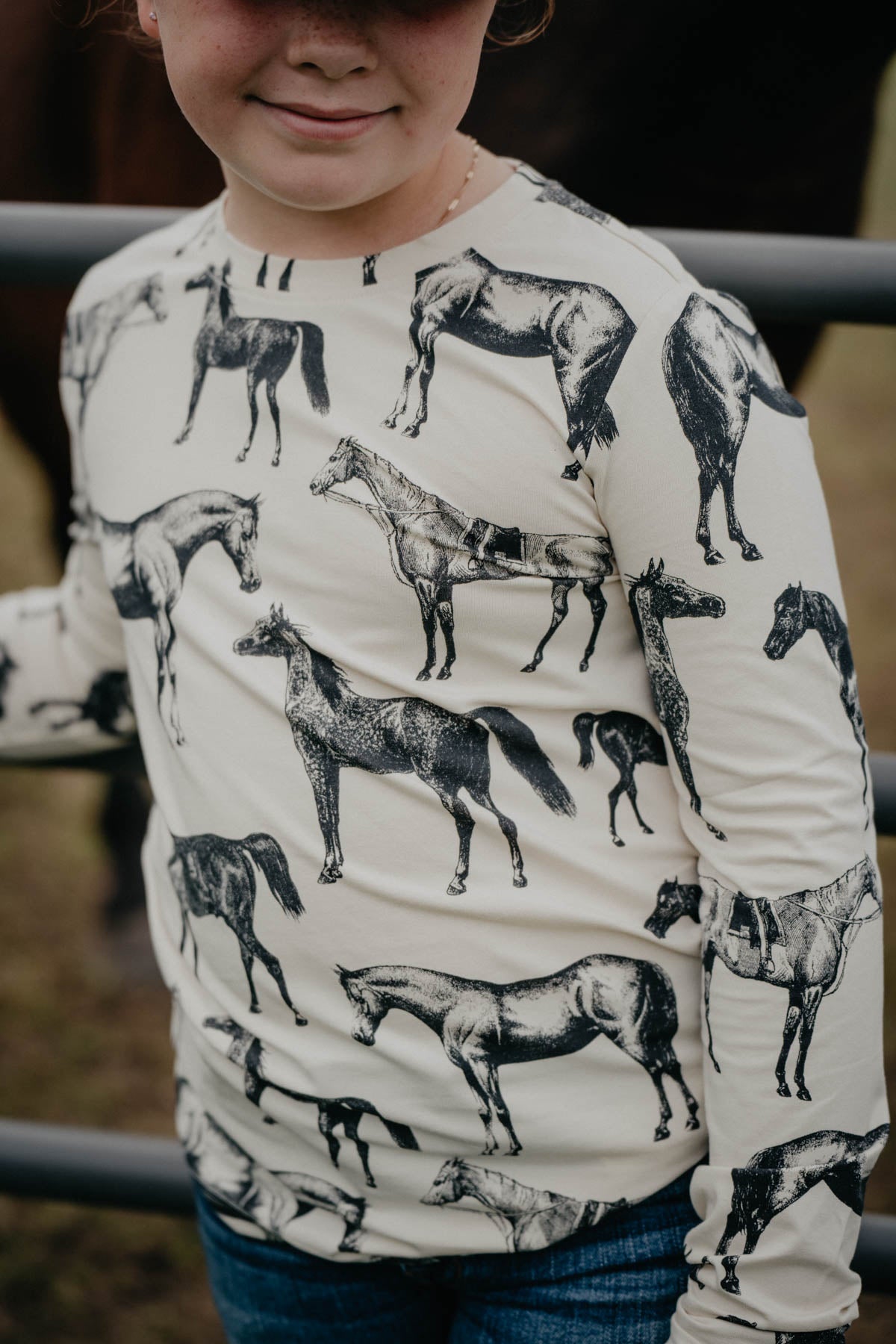 'The Filly' Girls Ariat Horse Print Long Sleeve Shirt (L Only)