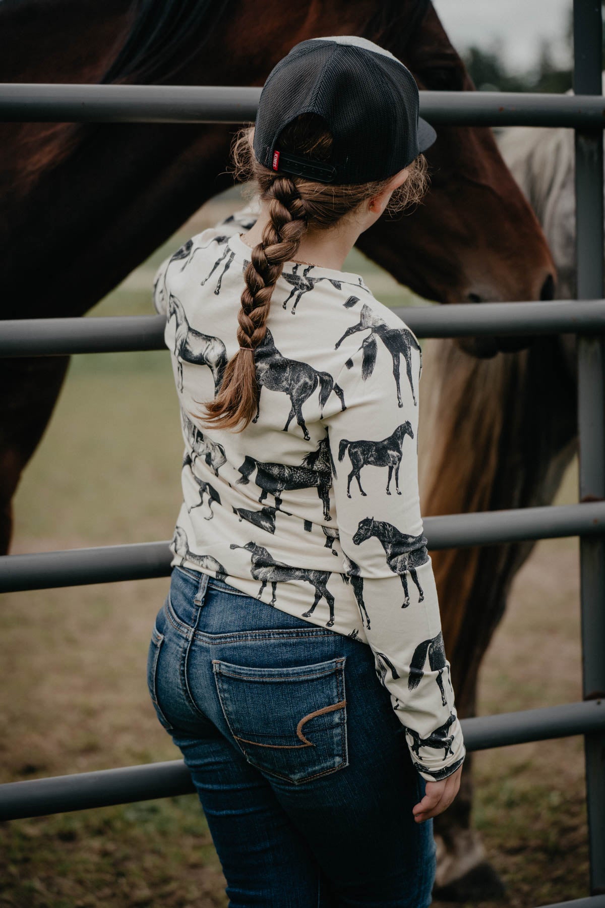 'The Filly' Girls Ariat Horse Print Long Sleeve Shirt (L Only)