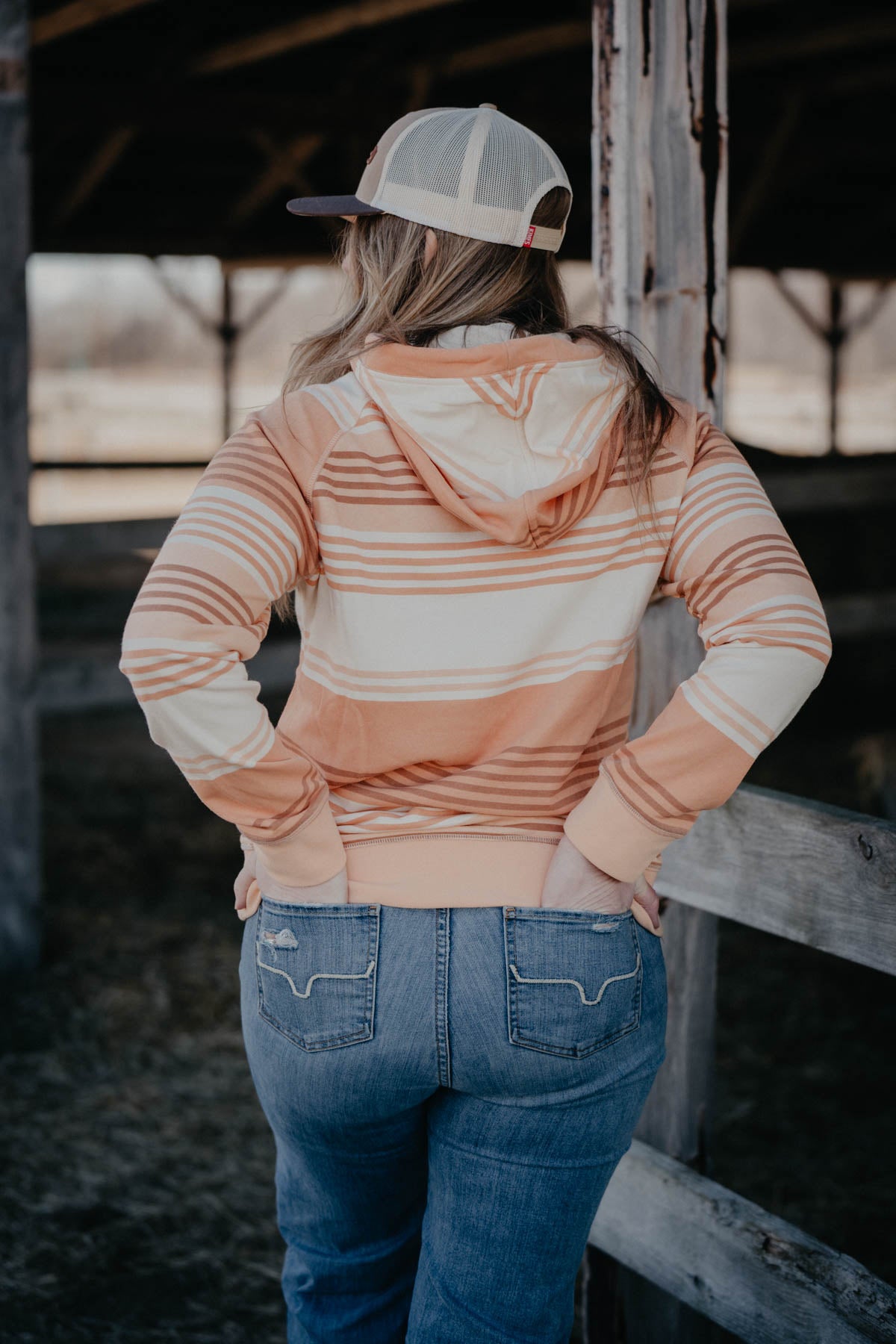 Women's Orange Striped Pullover Hoodie by Kimes Ranch (S-XXL)