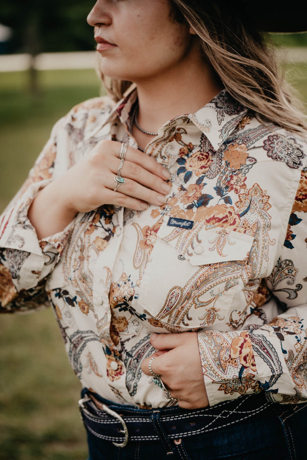 'Oakley' Women's Wrangler Paisley & Floral Snap Shirt with Contrast Cuffs (XS, S Only)