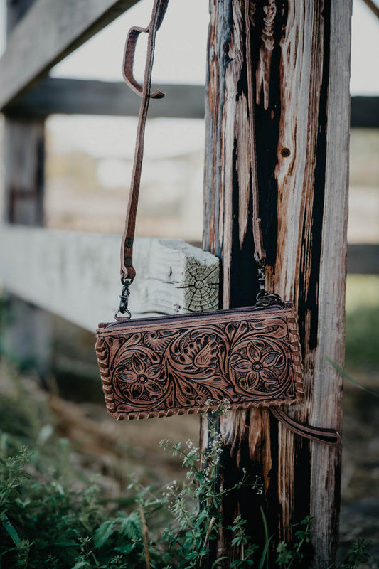 Small Tooled Leather Crossbody Wallet