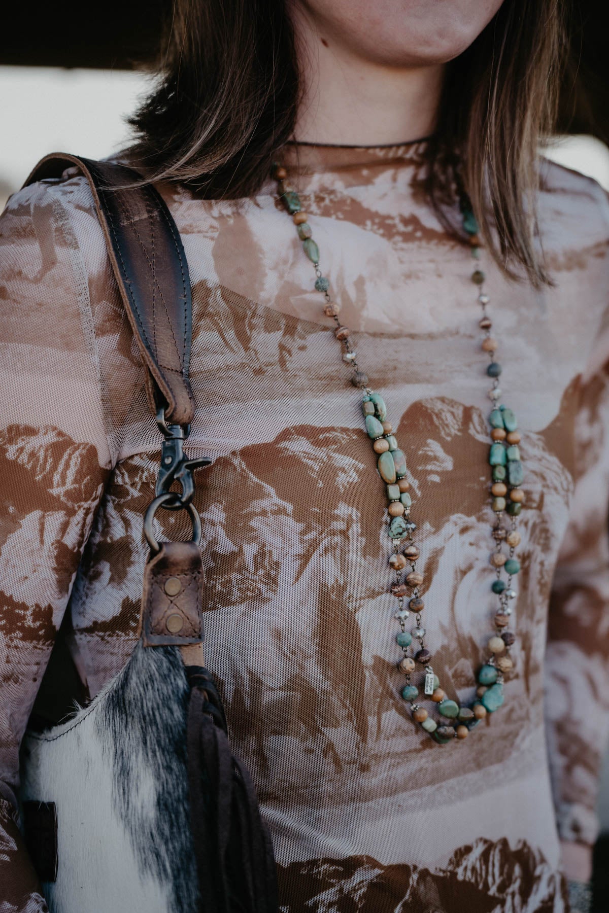 'Yvette' Turquoise Long Necklace with Jasper and Crystal Accents