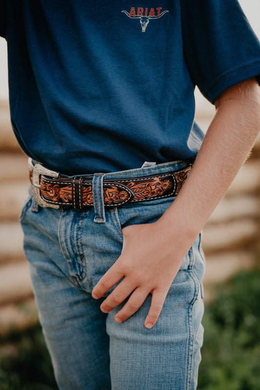 Kids Circle Y Cowhide Inlay Leather Belt
