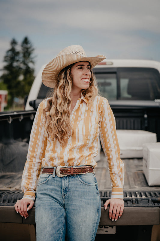 'Ollie' Yellow Stripe Ariat Women's Button Up Shirt (XS-XXL)