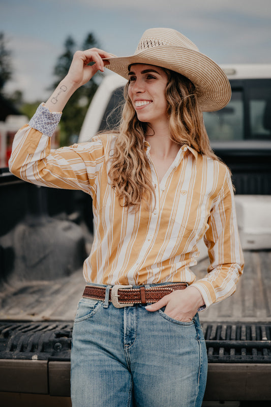 'Ollie' Yellow Stripe Ariat Women's Button Up Shirt (XS-XXL)