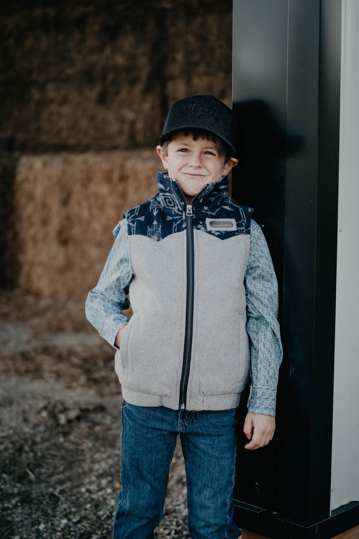 Boys Grey/Navy Wooly CINCH Vest