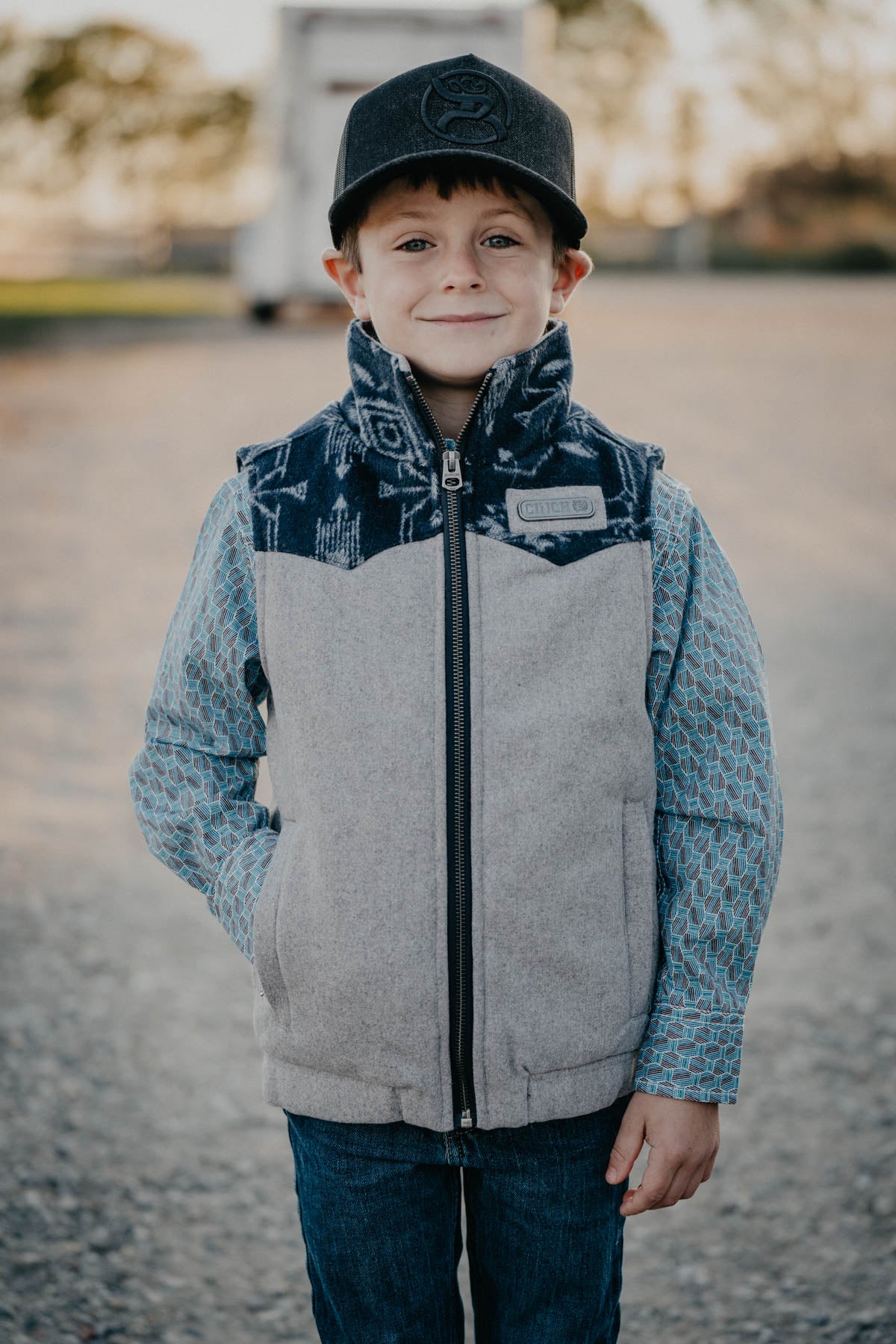 Boys Grey/Navy Wooly CINCH Vest