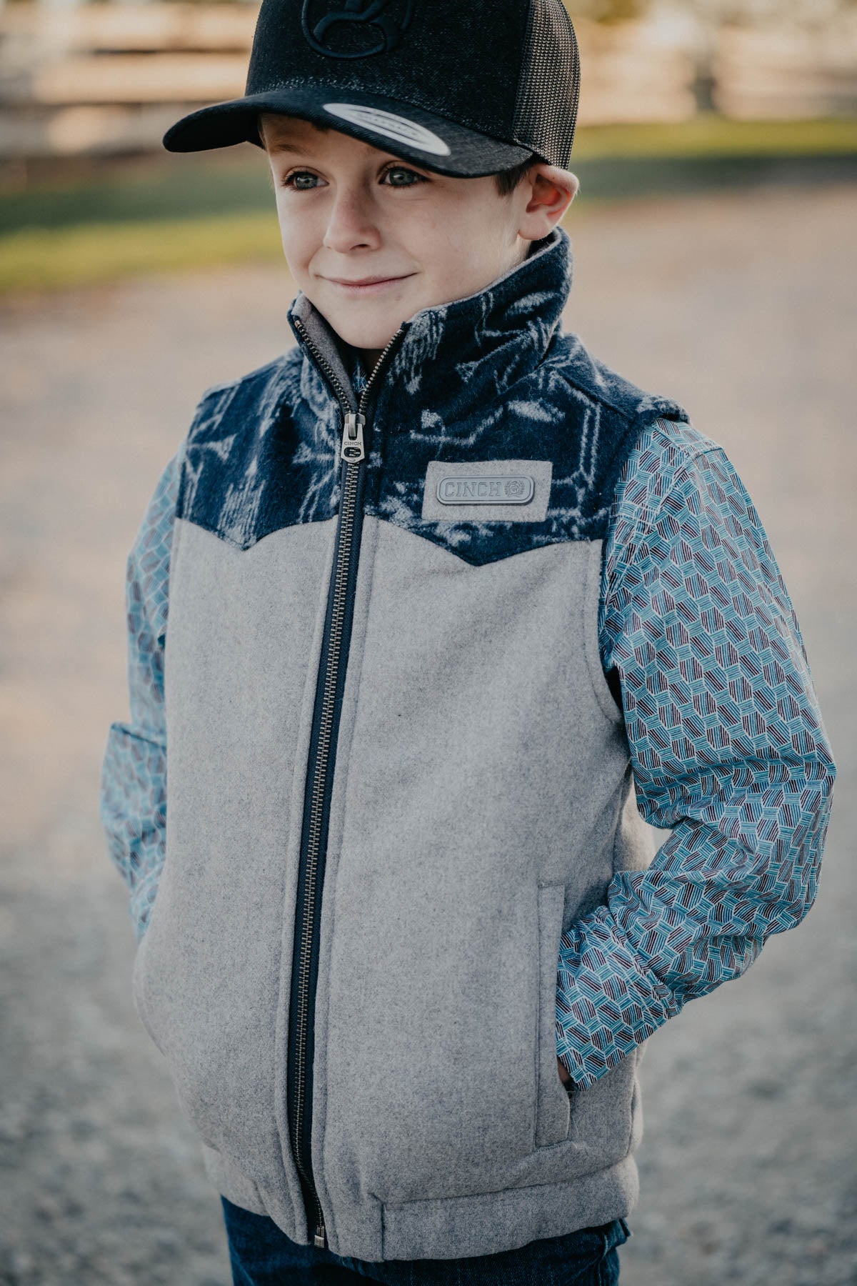 Boys Grey/Navy Wooly CINCH Vest