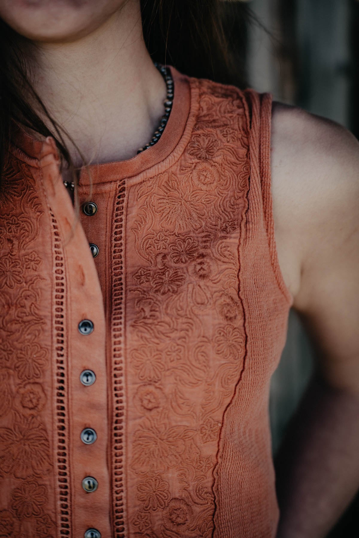 'Delaney' Embroidered Floral Tank (XS-XXL) Rust