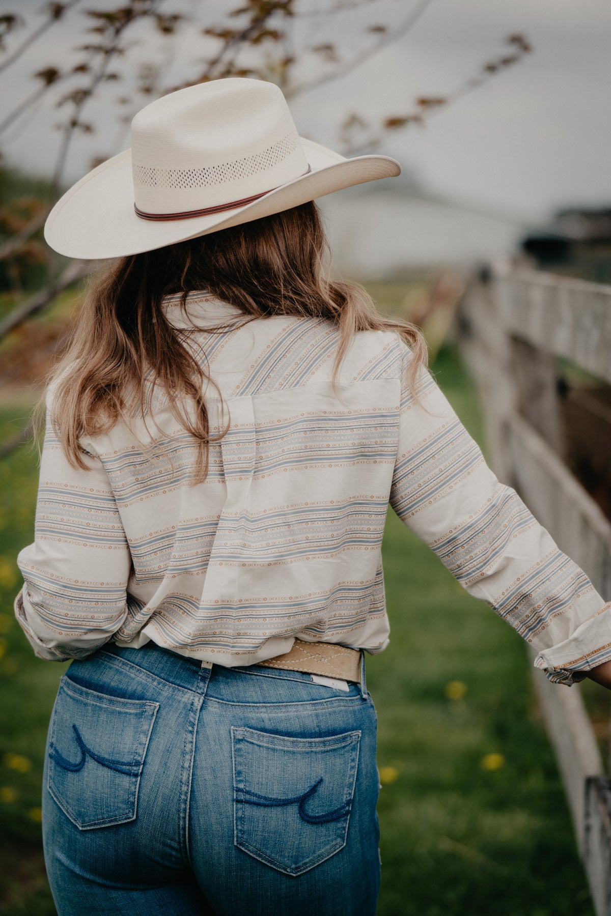 ‘Billie Jean’ Women's Ariat Blue & Mustard Jacquard Long Sleeve Shirt