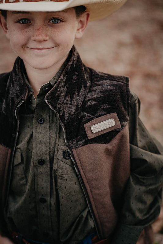 'Lil Coop' Youth Boy's CINCH Wooly Brown Vest (XS-XL)