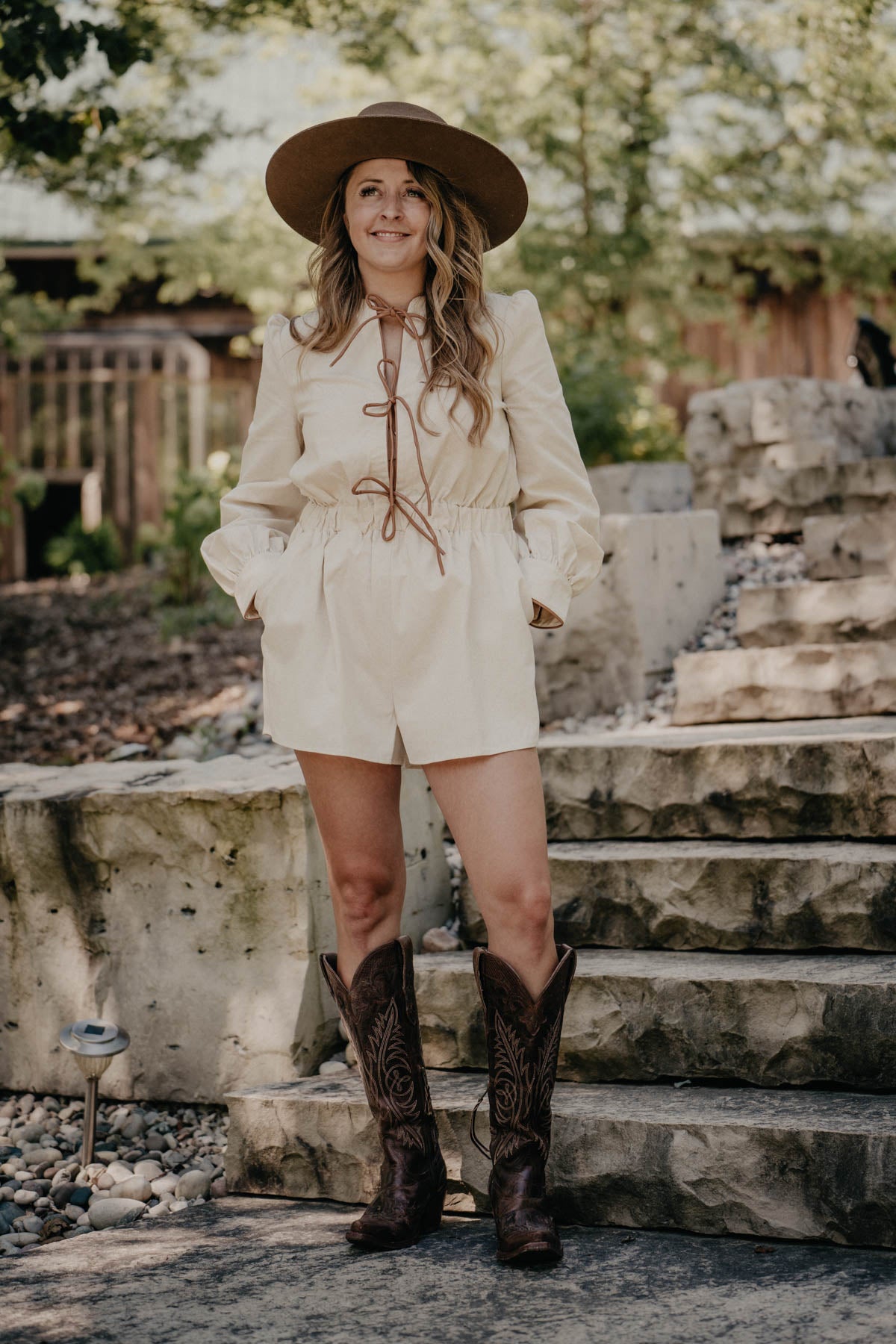 'Madeline' Tie Front Long Sleeve Romper (S-L)