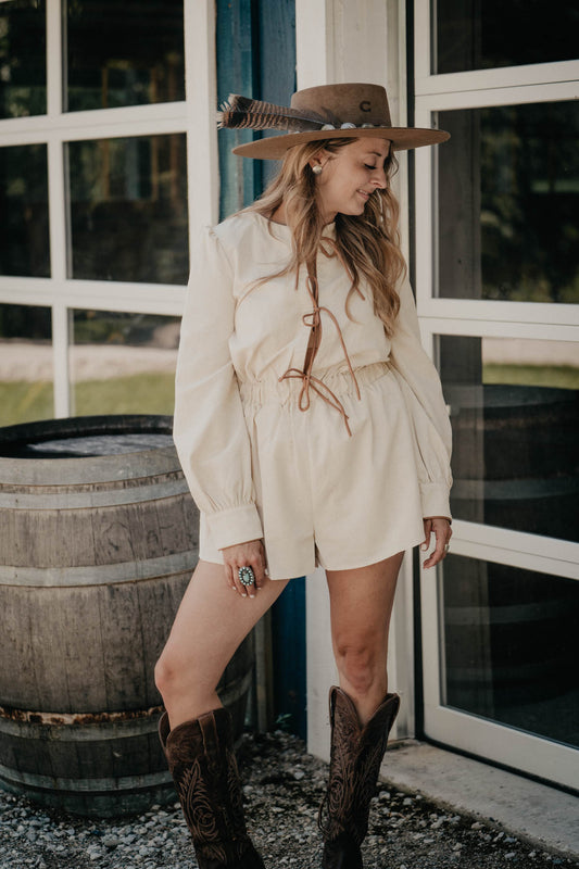 'Madeline' Tie Front Long Sleeve Romper (S-L)