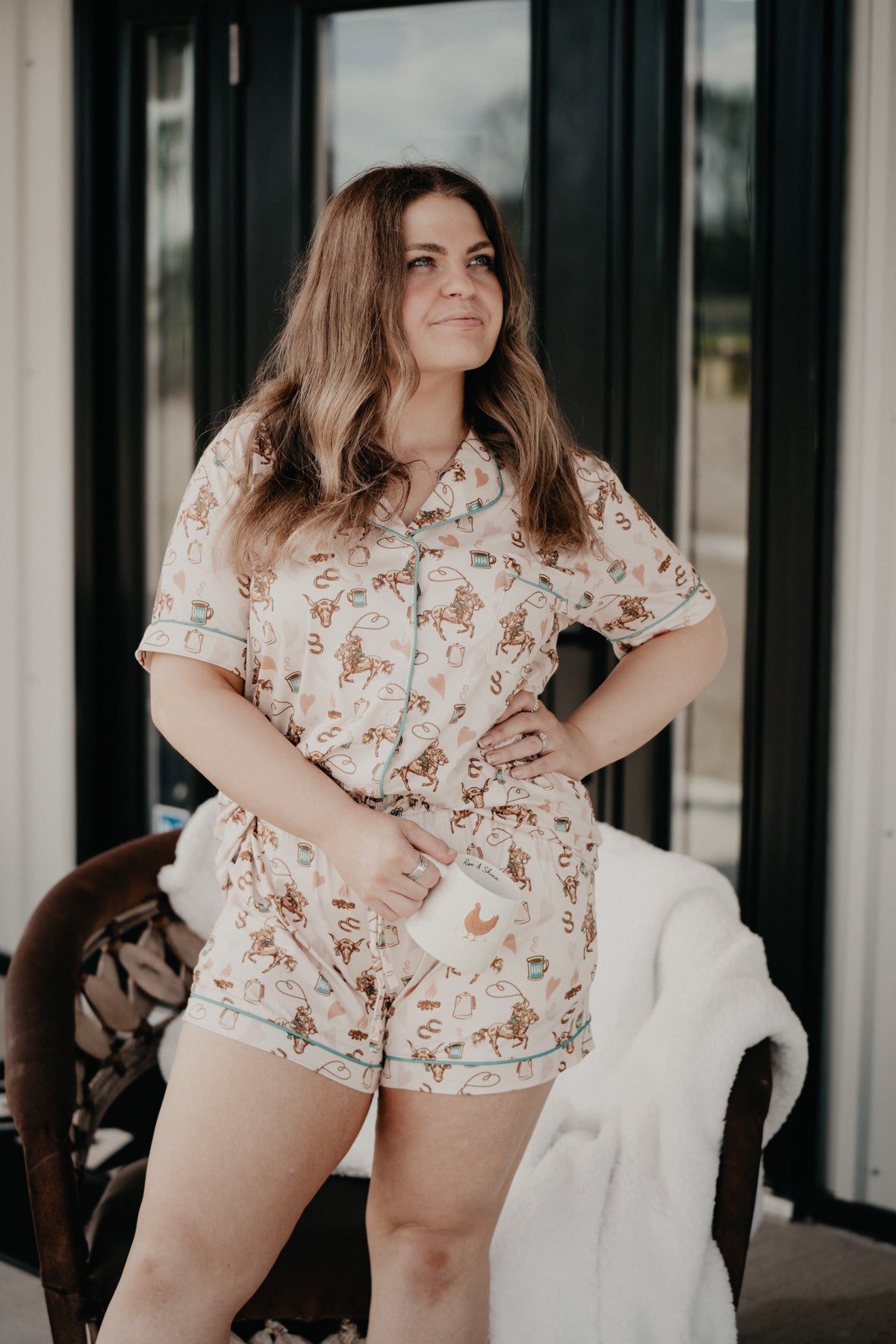 'Coffee Cowgirl' Short Sleeve Pajama Set (S - XL)