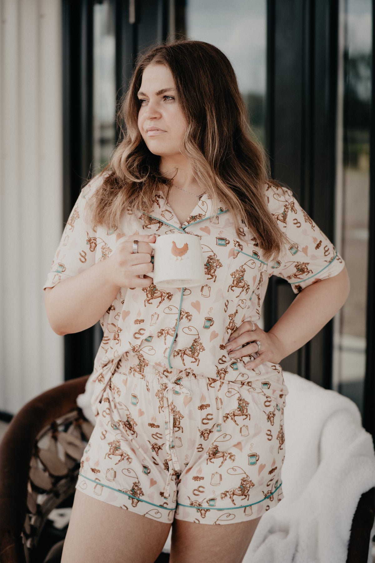 'Coffee Cowgirl' Short Sleeve Pajama Set (S - XL)