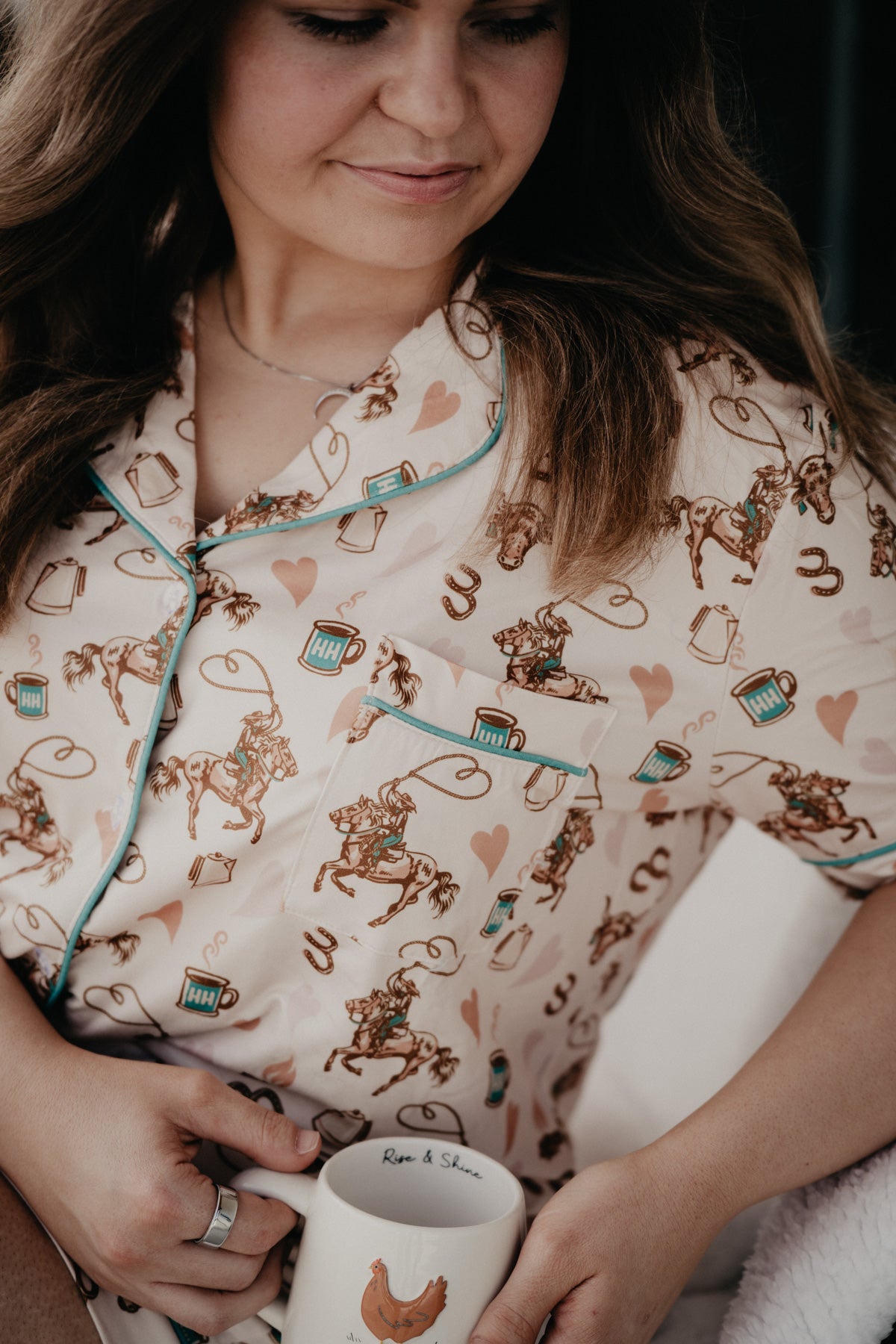 'Coffee Cowgirl' Short Sleeve Pajama Set (S - XL)