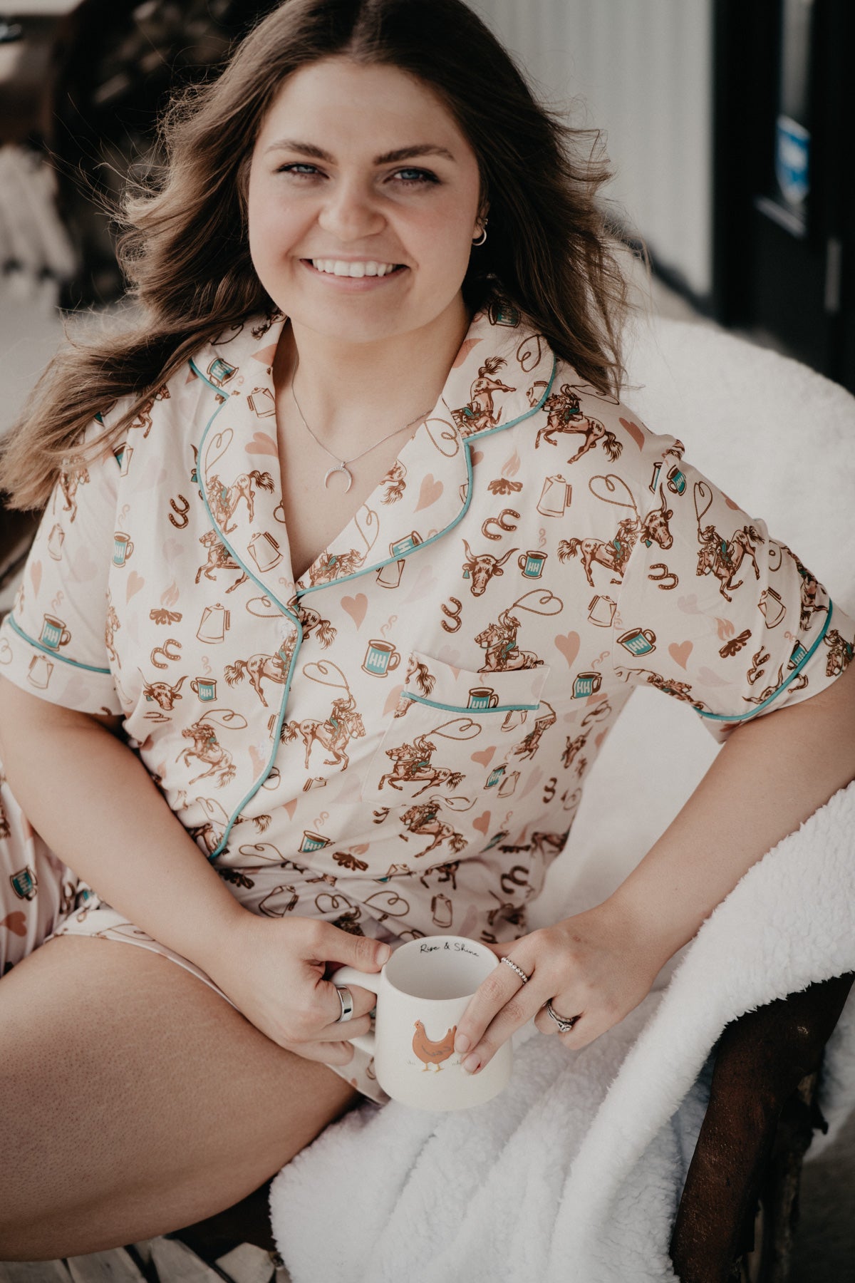 'Coffee Cowgirl' Short Sleeve Pajama Set (S - XL)