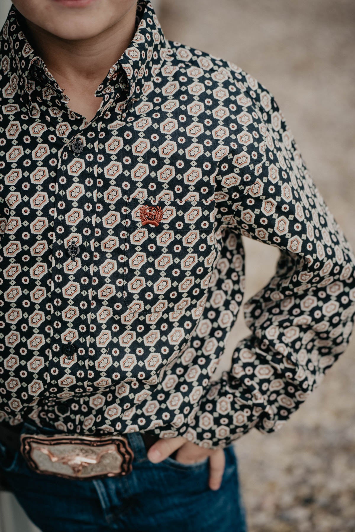 Boy & Toddler CINCH Black Geometric Button Up Long Sleeve Shirt (2T - 14)