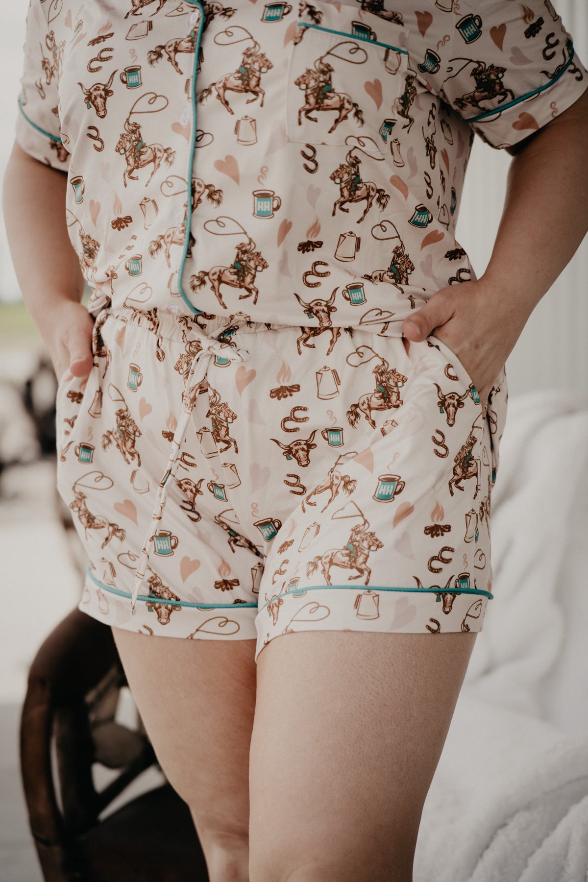 'Coffee Cowgirl' Short Sleeve Pajama Set (S - XL)