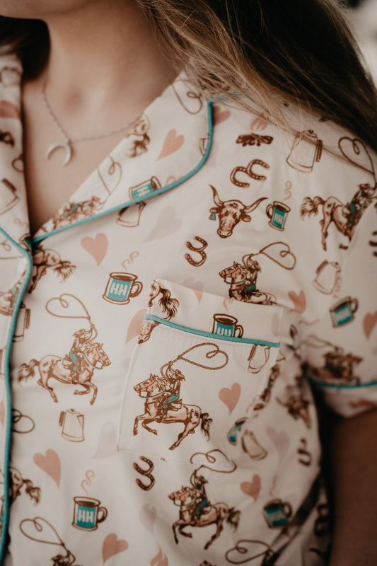 'Coffee Cowgirl' Short Sleeve Pajama Set (S - XL)