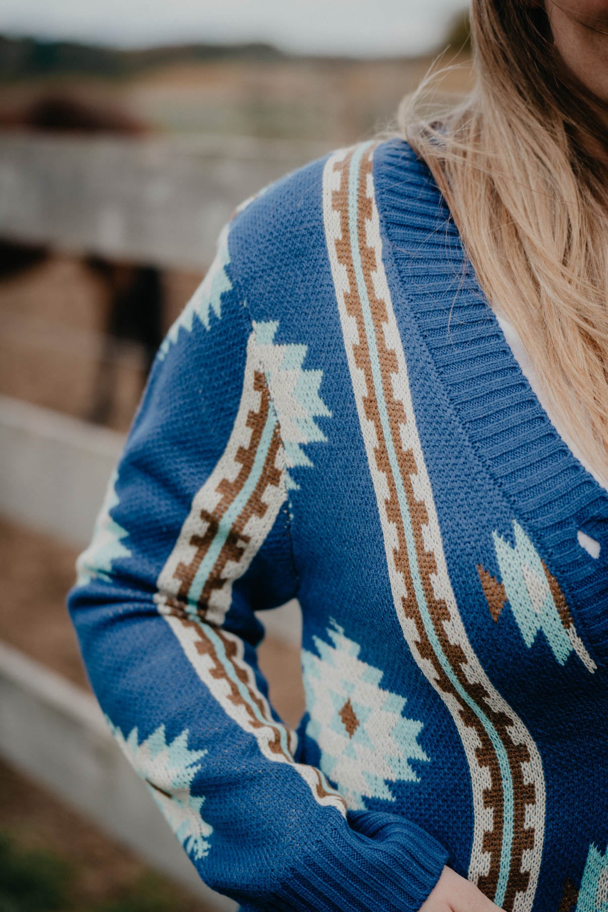 'Leilani' Blue Aztec Cardigan by Outback (S/M - 1X/2X)