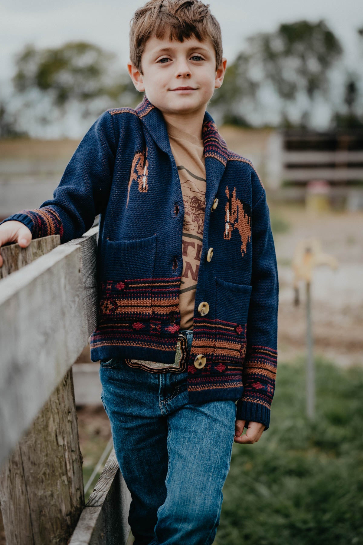 'Everest' Youth Vintage Inspired Horse Cardigan (Youth Sizes 4T - 12)