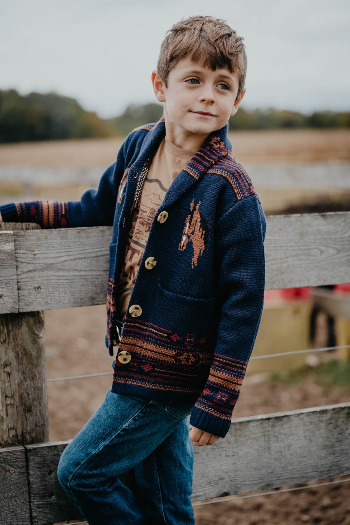 'Everest' Youth Vintage Inspired Horse Cardigan (Youth Sizes 4T - 12)