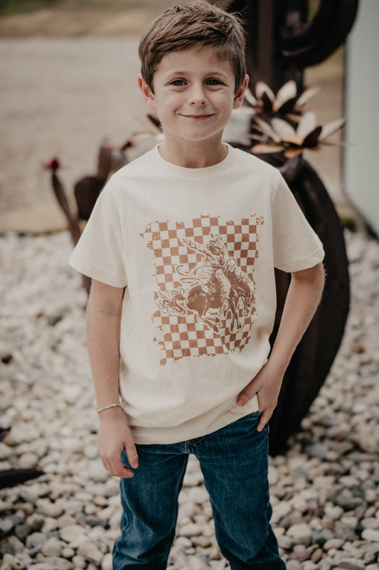 Checkered Bronc Kids Graphic T-shirt (2T to Youth M)