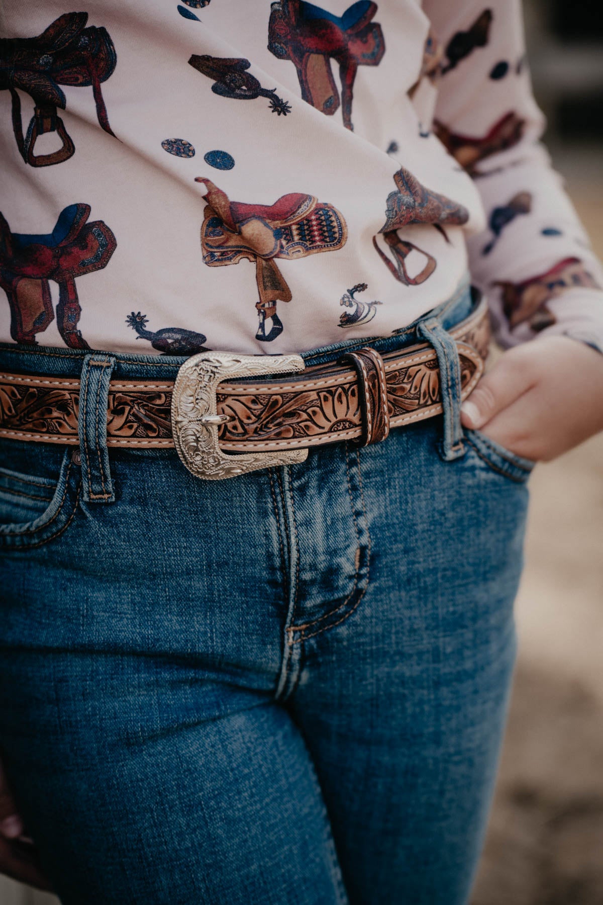 Kids Purple Leather Belt with Embroidered Horses