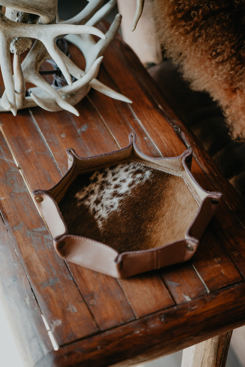 Leather Tray with Cowhide Bottom and Stud Accents (4 options)