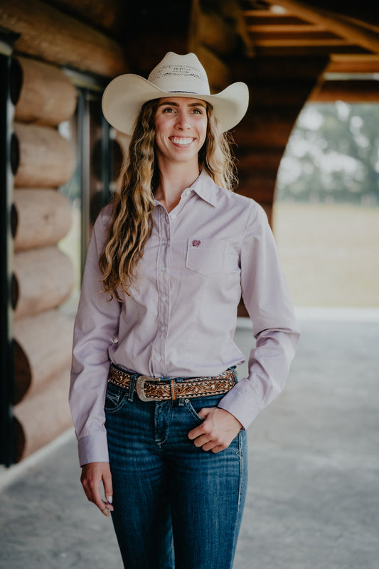 'Tanya' Women's Plum Stripe CINCH Button Down (XS-XXL)